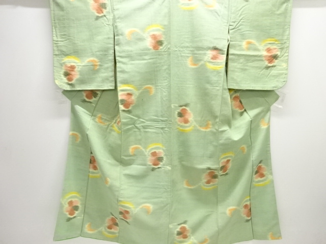 JAPANESE KIMONO / ANTIQUE KIMONO / SILK / TSUMUGI / WOVEN FLORAL ARABESQUE